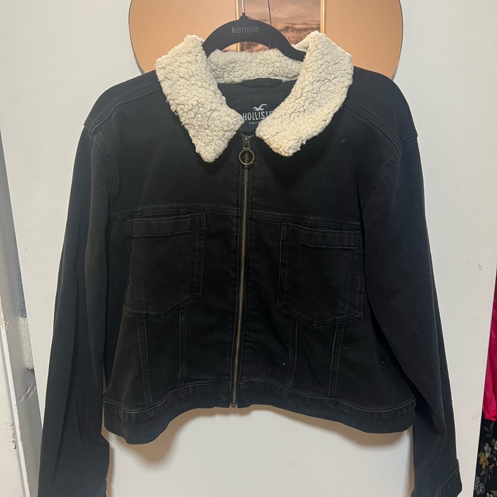 Hollister Black Jacket with Cream Collar